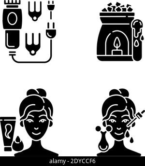 Beauty Care Appliances schwarze Glyphen-Symbole auf weißem Raum gesetzt Stock Vektor