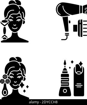 Beauty-Tools schwarze Glyphen-Symbole auf weißem Raum gesetzt Stock Vektor