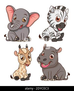 Niedliche vier Tiere Babys Cartoon Figuren Vektor Illustration Design Stock Vektor