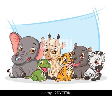 Niedliche sechs Tiere Babys Cartoon Figuren Vektor Illustration Design Stock Vektor