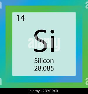 Si-Periodensystem Für Chemische Silizium-Elemente. Vektordarstellung eines Einzelelements, Symbol des Halbmetallelements mit molarer Masse und Ordnungszahl Stock Vektor