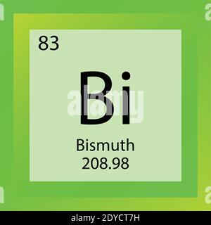Bi Bismuth Periodensystem Für Chemische Elemente. Einzelelement Vektor Illustration, Post Übergang Metalle Element Symbol mit molarer Masse und Ordnungszahl Stock Vektor