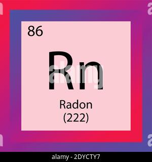 Rn Radon Periodensystem Für Chemische Elemente. Einzelelement-Vektor-Abbildung, Edle Gase Element-Symbol mit molarer Masse und Ordnungszahl. Stock Vektor