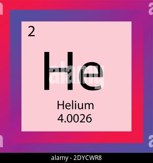 He Helium Chemical Element Periodensystem. Einzelelement-Vektor-Abbildung, Edle Gase Element-Symbol mit molarer Masse und Ordnungszahl. Stock Vektor