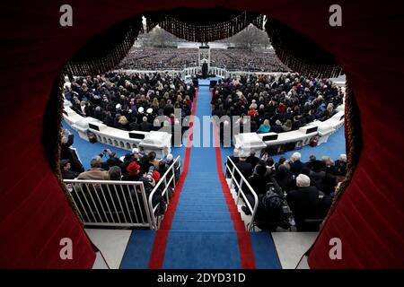 Präsident Barack Obama hält seine Eröffnungsrede bei der feierlichen Vereidigung im US-Kapitol während der 57. Amtseinführung des Präsidenten in Washington am 21. Januar 2013. Foto von Evan Vucci/Pool/ABACAPRESS.COM Stockfoto