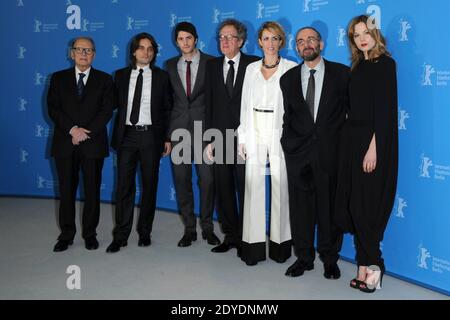 Komponist Ennio Morricone, Produzent Arturo Paglia, Schauspieler Jim Sturgess, Schauspieler Geoffrey Rush, Produzentin Isabella Cocuzza, Regisseur Giuseppe Tornatore und Schauspielerin Sylvia Hoeks bei der Teilnahme am Fotocall "The Best Offer" während der 63. Berlinale, Internationale Filmfestspiele Berlin, Deutschland, am 12. Februar 2013. Foto von Aurore Marechal/ABACAPRESS.COM Stockfoto