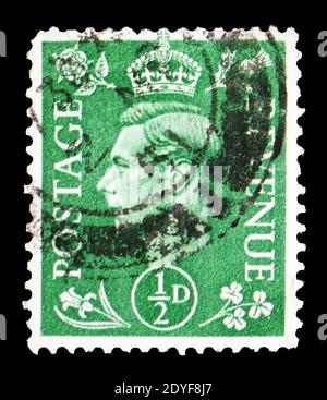 MOSKAU, RUSSLAND - 23. MÄRZ 2019: Eine in Großbritannien gedruckte Briefmarke zeigt King George VI, Definitives Serie, um 1937 Stockfoto