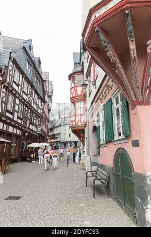 Traditionelle Fachwerkhäuser in der Altstadt in Limburg an der Lahn, Stockfoto