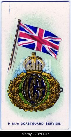 Zigarettenkarte mit Emblemen des HMS Coastguard Service Stockfoto
