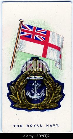 Zigarettenkarte mit Emblemen der Royal Navy Stockfoto