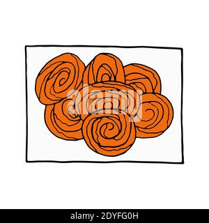 Vektor Hand gezeichnete Doodle jalebi. Indisches Dessert. Design Skizzenelement für Menü Café, Restaurant, Etikett und Verpackung. Bunte Illustration auf einem Whit Stock Vektor