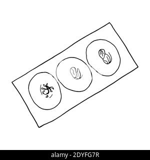 Vektor Hand gezeichnete Doodle sandesh. Indisches Dessert. Design Skizzenelement für Menü Café, Restaurant, Etikett und Verpackung. Abbildung auf weißem Hintergrund Stock Vektor
