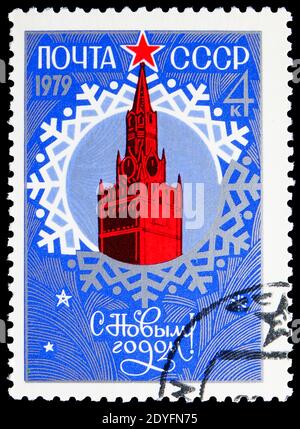 MOSKAU, RUSSLAND - 19. JUNI 2019: Briefmarke gedruckt in der Sowjetunion (UdSSR) zeigt Happy New Year, Serie, um 1978 Stockfoto