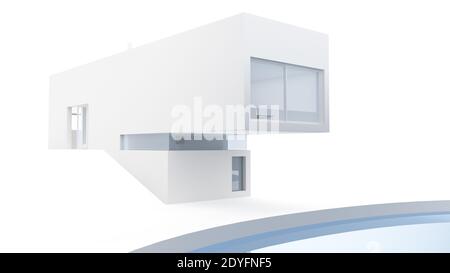 Hervorstehender Teil eines modernen Gebäudes in Weiß. 3d-Rendering Stockfoto