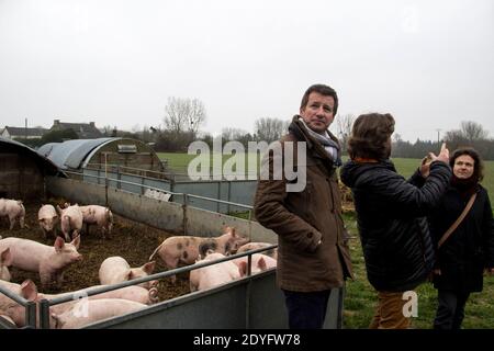 Yannick Jadot Reise in die Bretagne zum Thema der landwirtschaftlichen Transition. Der Kandidat Europe Ecologie Les Verts (EELV) bei der Präsidentschaftswahl Stockfoto