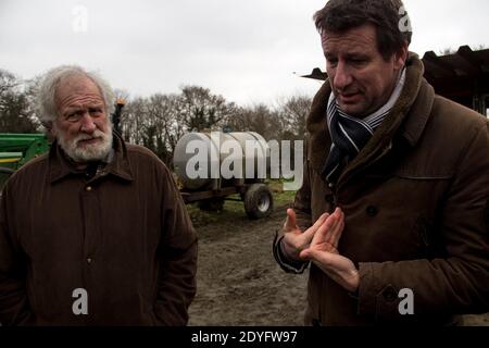 Yannick Jadot Reise in die Bretagne zum Thema der landwirtschaftlichen Transition. Der Kandidat Europe Ecologie Les Verts (EELV) bei der Präsidentschaftswahl Stockfoto