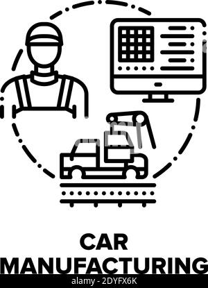 Car Manufacturing Factory Vektor-Konzept Schwarz Illustration Stock Vektor