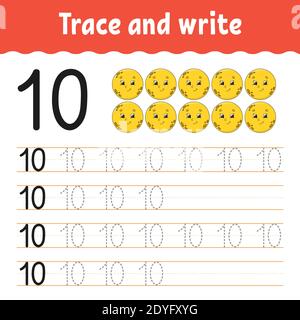 Verfolgen und Schreiben. Handschrifterpraxis. Lernnummern für Kinder. Arbeitsblatt zur Entwicklung von Schulungen. Aktivitätsseite. Spiel für Kleinkinder und Vorschulkinder. ICH Stock Vektor