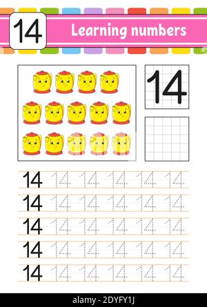 Lernzahlen für Kinder. Handschriftverfahren. Arbeitsblatt zur Entwicklung von Schulungen. Aktivitätsseite. Spiel für Kleinkinder und Vorschulkinder. Isolierter Vektor il Stock Vektor