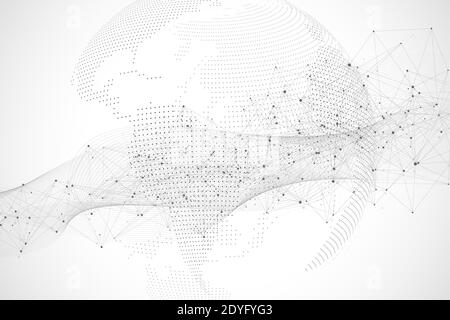 Globale Netzwerkverbindungen mit Punkten und Linien. Drahtmodell Hintergrund. Abstrakte Verbindungsstruktur. Polygonaler Raum Hintergrund, Illustration Stockfoto