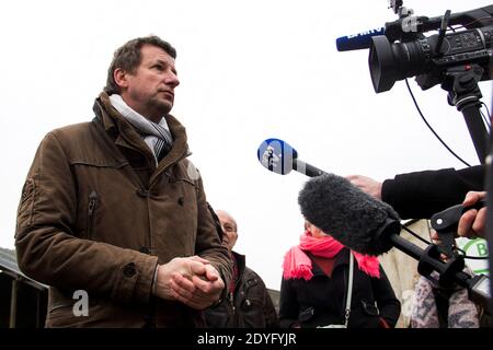 Yannick Jadot Reise in die Bretagne zum Thema der landwirtschaftlichen Transition. Der Kandidat Europe Ecologie Les Verts (EELV) bei der Präsidentschaftswahl Stockfoto