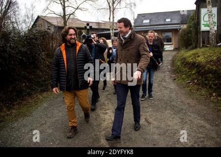 Yannick Jadot Reise in die Bretagne zum Thema der landwirtschaftlichen Transition. Der Kandidat Europe Ecologie Les Verts (EELV) bei der Präsidentschaftswahl Stockfoto