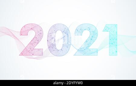 Moderne futuristische Technologievorlage für Frohe Weihnachten und glückliches Neues Jahr 2021 mit verbundenen Linien und Punkten. Geometrischer Plexus-Effekt. Global Stockfoto