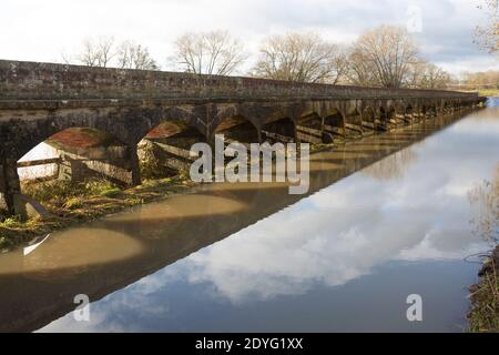 Flutung des Flusses Avon am Damm Heath's Causeway, Kellaways, Wiltshire, England, Großbritannien 24/12/20 Stockfoto