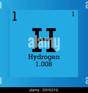 H Periodensystem für chemische Wasserstoffelemente. Einzelvektordarstellung, Elementsymbol mit molarer Masse, Ordnungszahl und Elektronenkonf. Stock Vektor