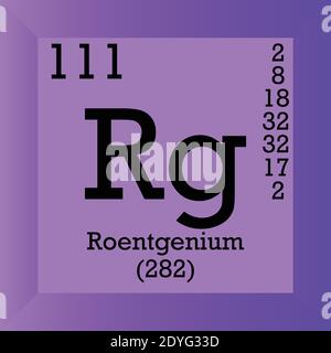 Rg Roentgenium – Periodensystem Für Chemische Elemente. Einzelvektordarstellung, Elementsymbol mit molarer Masse, Ordnungszahl und Elektronenkonf. Stock Vektor