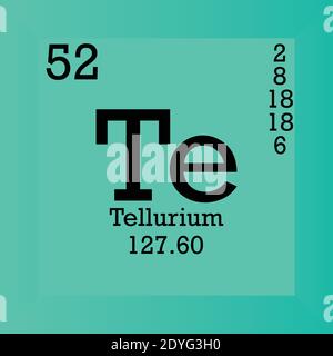 Te Tellurium – Periodensystem Für Chemische Elemente. Einzelvektordarstellung, Elementsymbol mit molarer Masse, Ordnungszahl und Elektronenkonf. Stock Vektor