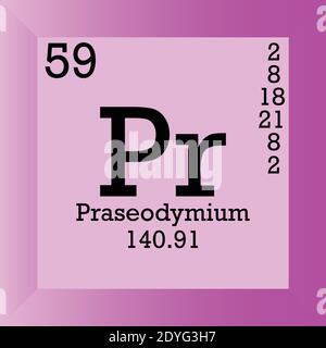 Pr Praseodym Chemische Element Periodensystem. Einzelvektordarstellung, Elementsymbol mit molarer Masse, Ordnungszahl und Elektronenkonf. Stock Vektor