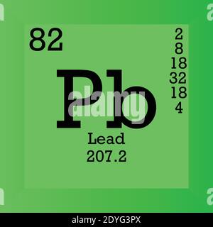 Pb Blei Chemisches Element Periodensystem. Einzelvektordarstellung, Elementsymbol mit molarer Masse, Ordnungszahl und Elektronenkonf. Stock Vektor