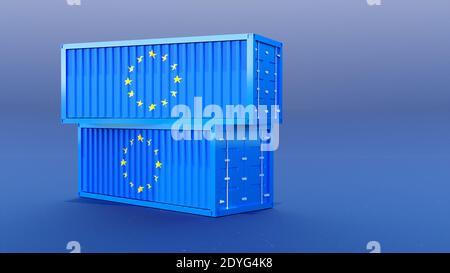 Zwei Europran Union EU Frachtschiffcontainer übereinander gestapelt isoliert Europa Produkte Markt Industrie, Wirtschaft und Produktion Stockfoto