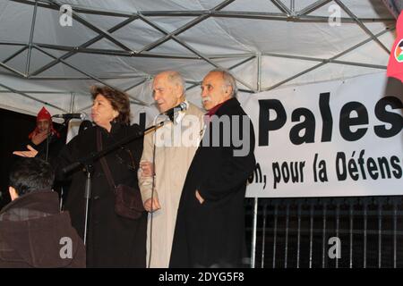 Stephane Hessel, Leila Shahid, Michel Warschawski : Manifestation à Paris Suite à l'nterdiction de la conférence avec Stéphane Hessel à l'ENS Stockfoto