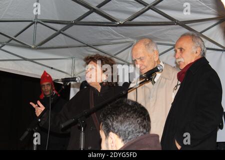 Stephane Hessel, Leila Shahid, Michel Warschawski : Manifestation à Paris Suite à l'nterdiction de la conférence avec Stéphane Hessel à l'ENS Stockfoto