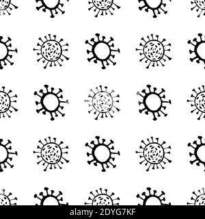 Nahtloses Muster von Coronavirus-Mikroben. Coronavirus 2019-nCoV. Doodle Einfache Linienelemente aus einem medizinischen Konzept. Bearbeitbare Mikrobe für Vektoranschläge. V Stock Vektor