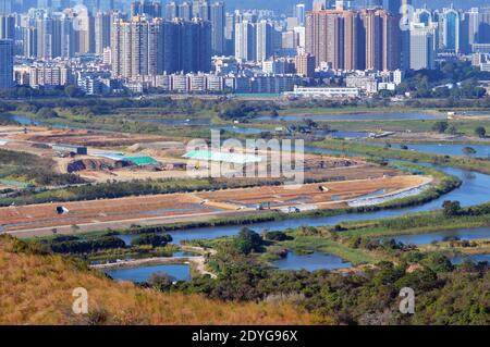 Bau im Lok Ma Chau Loop für die Hong Kong-Shenzhen Innovation and Technology Park (Dezember 2020) Stockfoto