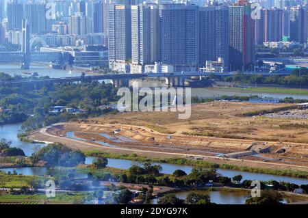 Bau im Lok Ma Chau Loop für die Hong Kong-Shenzhen Innovation and Technology Park (Dezember 2020) Stockfoto