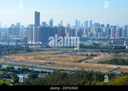 Bau im Lok Ma Chau Loop für die Hong Kong-Shenzhen Innovation and Technology Park (Dezember 2020) Stockfoto