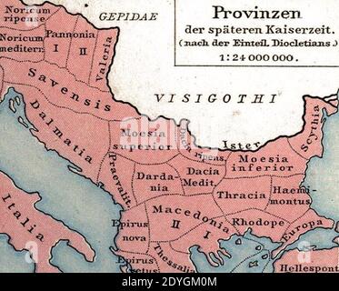 spätrömische Provinz Thrakien stammt aus den römischen Provinzen Illyricum Mazedonien Dacia Moesia Pannonia und Thrakien. Stockfoto