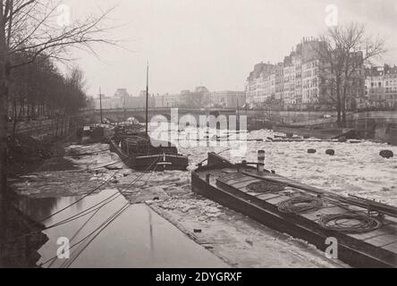 La seine le 3 Janvier 1880 - Vue du quai des Orfèvres. Stockfoto