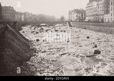 La seine le 3 Janvier 1880 - Vue du quai du Marché-Neuf. Stockfoto