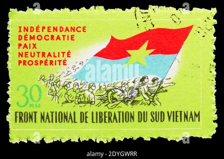 MOSKAU, RUSSLAND - 8. AUGUST 2019: Briefmarke gedruckt in Vietnam zeigt Nationale Front für die Unabhängigkeit von Südvietnam, Serie, um 1968 Stockfoto