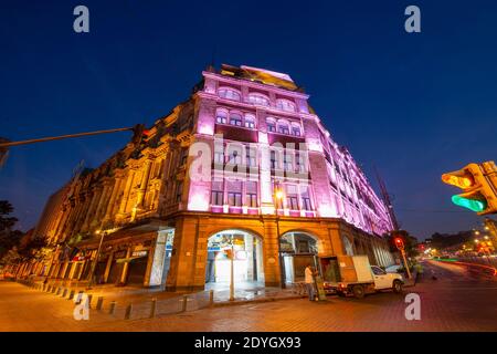 Gran Hotel Ciudad de Mexico bei Nacht auf der Avenida 16 de Septiembre am Zocalo Constitution Square, Mexico City CDMX. Die historische Mexiko-Stadt ist ein Weltheri Stockfoto