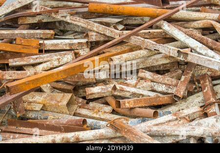 Nahaufnahme Schrott Stahl aus rostigen Metallschrott aus aka Bau Stockfoto