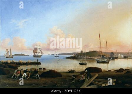 Fitz Hugh Lane - die Insel und das Fort von Ten Pound, Gloucester, Massachusetts. Stockfoto