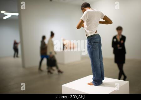 Ausstellung des australischen Bildhauers Ron Mueck in der Fondation Cartier, Paris, Frankreich, am 15. April 2013. Die Ausstellung zeigt neben sechs aktuellen Arbeiten drei Skulpturen, die eigens für die Veranstaltung geschaffen wurden. Diese Arbeiten werden zusammen mit einem Film gezeigt, der den kreativen Prozess dokumentiert und die Modernität und kraftvoll evokative Qualität von Muecks Werk bestätigt. Foto von Christophe Guibbaud/ABACAPRESS.COM Stockfoto