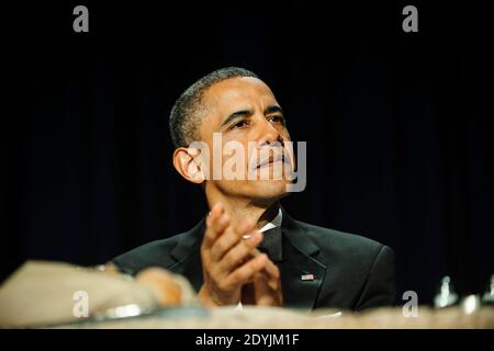 Präsident Barack Obama bei der White House Correspondenten' Association (WHCA) in Washington, District of Columbia, Washington, DC, USA am 27. April 2013. Foto von Pete Marovich/Pool/ABACAPRESS.COM Stockfoto