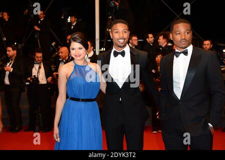 Michael B. Jordan, Regisseur Ryan Coogler und Melonie Diaz bei der Vorführung des Films 'Fruitvale Station', der am 16. Mai 2013 im Palais des Festivals im Rahmen des 66. Filmfestivals von Cannes in Cannes, Frankreich, stattfand. Foto von Nicolas Briquet/ABACAPRESS.COM Stockfoto